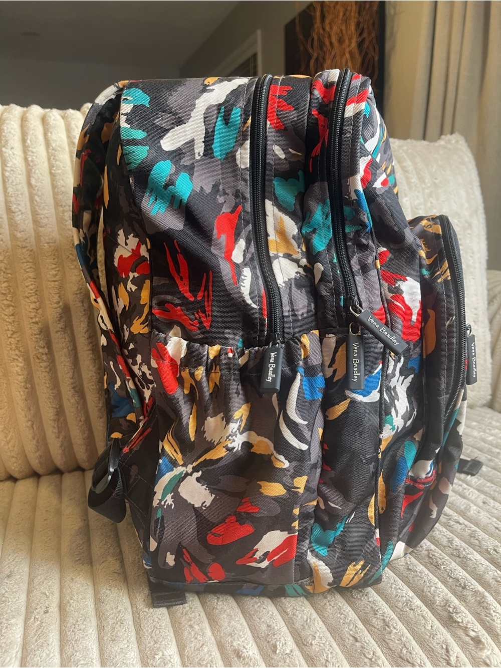 Vera Bradley Backpack Abstract Floral Print Black Multicolor Travel Bag - Picture 4 of 10